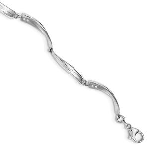 925 Sterling Silver RH Satin and Polished Diamond 7.5 Inch Bracelet with 1"  Ext
